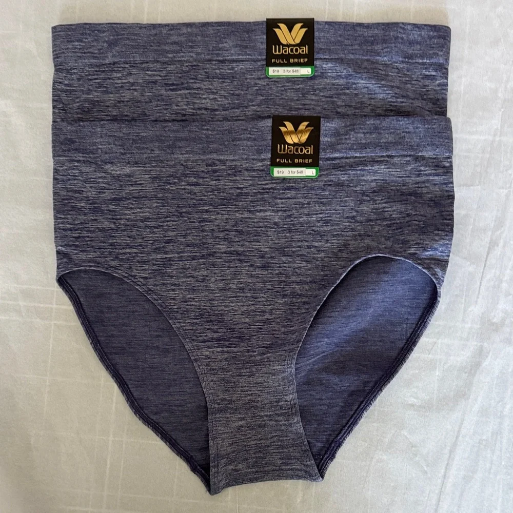 Four Wacoal High-Waisted Panties in Navy Denim Blue and Blush - Picture 4 of 7